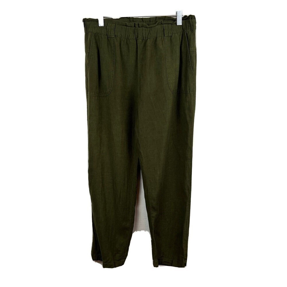 Cartonnier Pants M Womens Olive Green Elastic Waist Ankle Pockets Anthropologie